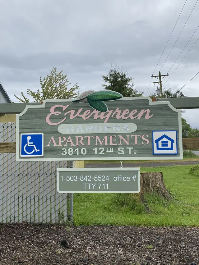 Evergreen Gardens Apartments sign, 3810 12th St.