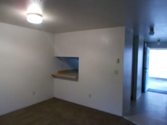 Living room with a pass-through and a hall to the front door